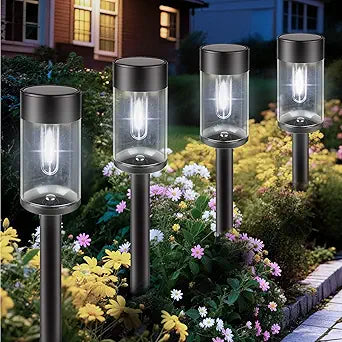 LED Solar Pathway Lights Outdoor with Metal, 8 Pack Waterproof Solar Powered Yard Lighting, Auto On/Off Solar Walkway Light for Garden Lawn Path Outside (8, White)
