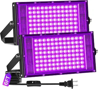 2 Pack 100W Black Light IP66, Powerful Blacklight for Halloween Glow Party