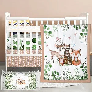 Hahafelt 3 Pcs Woodland Forest Animal Crib Bedding Set for Baby Boy