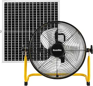 14" Solar Rechargeable Floor Fan, 35W Solar Powered Battery Operated Fans for Outdoor Garden Greenhouse Barn Stable Camping Garage Patio Air Circulation Cooling