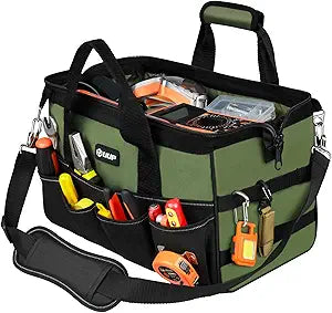 UUP Heavy Duty Tool Bag 15-Inch, 16-Pocket Portable Empty Tool Box Organizer, Big Storage Toolbox Organization, Soft Handle Large Zipper Carrying Toolbag, Father Day Gifts for Him Dad Men, Green
