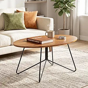 MWOOOD Oval Coffee Table, Small Center Table with Unique Design Legs, Simple Assembly, Small Dining Table for Living Room Bedroom (Browne&Black)