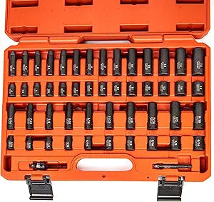 NEIKO 02436A 1/4 Drive Impact Socket Set 50 Piece Metric & Standard, Deep & Shallow Chrome Vanadium Steel 3/8 to 1/4 Reducer Hex Shank Adapter, 1/4 Socket Set Metric and Standard, Deep Socket Set