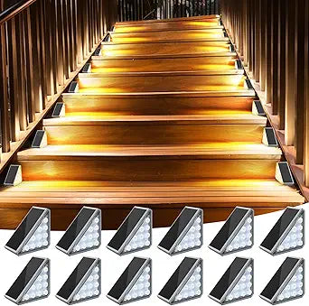 AUDLES 12 Pack Solar Stair Lights Outdoor Step Lights with Waterproof IP67 LED Solar Light for Outside Light Decor for Stair, Deck, Front Step, Front Porch, Patio, Garden and Backyard