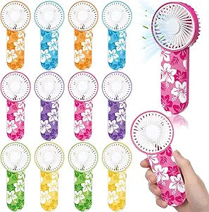 Glooglitter 12 Pack Hawaiian Mini Handheld Fan Bulk Hibiscus Flower Portable Fans for Wedding, Havana Nights, Bridal Shower, Summer Tropical Beach Birthday Party Favors Gifts