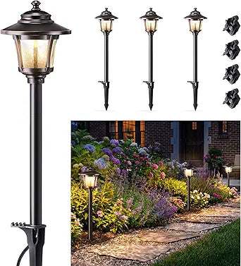 HIBOITEC ORB Low Voltage Landscape Lighting, 3W 150LM 2700K 12V-24V Wired Path Lights, Die-Cast Aluminum Waterproof Outdoor LED Lights for Walkway Yard Garden, 4 Pack