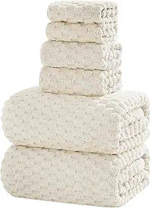 Extra Large Bath Towel Set of 6 (40"x80"),Oversized Bath Sheet Super Soft Highly Absorbent Microfibers Quick Dry Luxury Shower Towel for Bathroom Spa Gym Hotel Yoga (Cream, 6Piece)