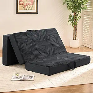 Memory Foam Foldable Mattress, 4 Inch Trifold Mattresses Single, Mattress Topper, Washable Cover, Handles, Non-Slip Bottom for Guest Bed, Yoga and Camping Mat, 75"x 25" x 4", Black