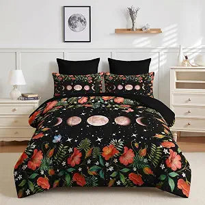 Nesker Twin Comforter Set with Sheets, 5 Pieces Moon Flower Bedding
