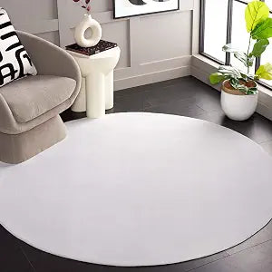SAFAVIEH Washable Rug Faux Rabbit Fur Shag Collection - 4' Round, Ivory, Slip Resistant & Easy Cleaning, Ideal for Living Room, Bedroom, Nursery, Foyer, Kids Playroom, Dining Space (FRF100A)