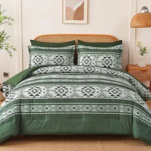 Queen Comforter Set Olive Green, 7 Piece Boho Farmhouse Western Bedding Set