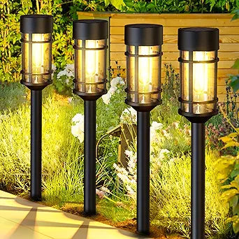 ILANCK Solar Lights Outdoor Waterproof, 8 Pack 21" Solar Pathway Lights with Metal & Glass, Auto On/Off Garden Lights for Yard, Landscape, Driveway Walkway