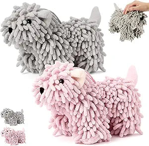 Tegeme 2 Pcs Chenille Dog Hand Towel Fuzzy Dog Towel Absorbent Microfiber Soft for Bathroom Kitchen Washstand (Grey Pink)