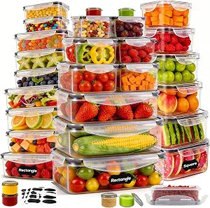 62PCS Thick Food Storage Containers with Airtight Lids for Meal Prep