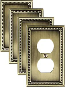 4-Pack Duplex Switch Plates and Outlet Covers, Antique Brass