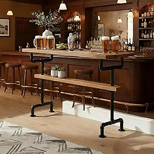 Solid Wood bar Table, Industrial Style high Legged Kitchen Dining Table, Rectangular bar Table, Metal Table Legs, Suitable for Restaurants, Bars and Kitchens (Yellow Brown, 39.1in/100cm)