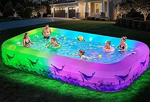 Large Inflatable Pool with Light, 12TF x 6.5TF Inflatable Swimming Pool for Kids Adults, Solar Powered Blow Up Pool Oversized Thickened Family Kiddie Pool for Backyard Outdoor