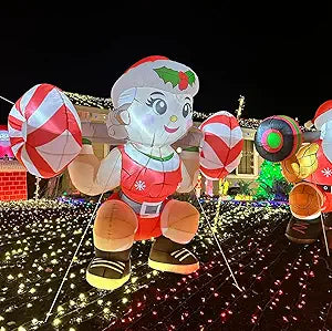 6FT Mrs. Claus Squatting Inflatable  Christmas Fitness Yard Decoration | Holiday Gym Santa Display with Candy Cane Barbell | Outdoor Blow-Up Xmas Decor
