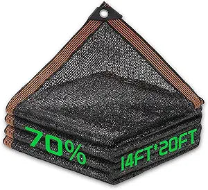 70% Shade Cloth, 14FTx20FT HDPE Mesh Tarp with Reinforced Grommets, Outdoor Sun Shade Net for Greenhouse, Plants, Garden, Pergola, Patio, Chicken Coop (14FT*20FT)
