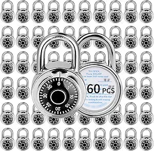 Combination Lock, LQYN Standard Dial Combination Lock, Pack of 60; Black Turnplate, 2 in. Wide, Fixed Three Digital Combination, for School, Gym & Locker, Toolbox, Gate