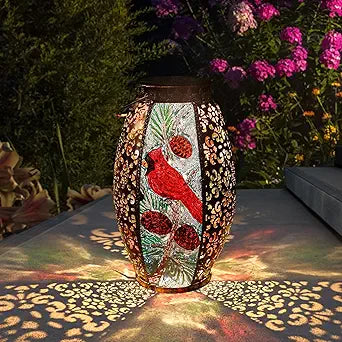 Solar Lanterns Outdoor Hanging Light Cardinal LED Glass Light Waterproof Hollowed-Out Metal Decor Garden,Yard,Patio,Gifts,Table,Pathway,Holiday for Women Mom