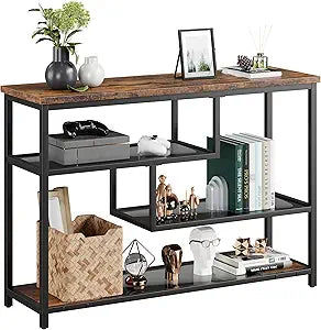 IDEALHOUSE 39.4" Console Table 4-Tier Narrow Entryway Table with Glass Storage Shelf and Metal Frame for Hallway, Living Room, Foyer, Bedroom, Corner Tables, Small Space Furniture, Rustic Brown