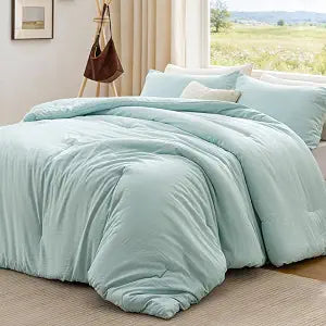 Love's cabin Queen Comforter Set, 3-Piece Linen Blend Bedding Set