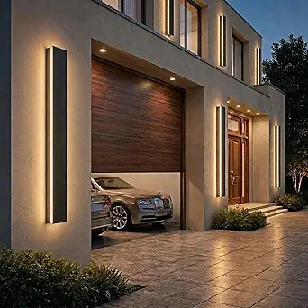 2pcs 24in Modern Outdoor Wall Light, IP65 Waterproof Outdoor Wall Sconce, 3000K-6000K Dimmable LED Black Garage Lights, Exterior Wall Lighting, Anti-Rust Linear Long Outdoor Light