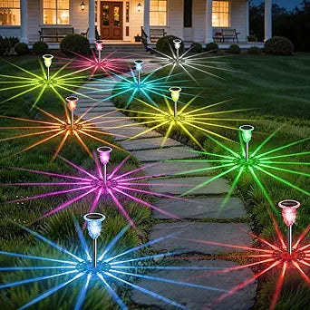 Solar Pathway Lights, 4 Pack 20-40LM Powerful RGB Rotating Color Changing Solar Lights Outdoor Waterproof,10 Modes Stainless Steel Glass LED Landscape Lights Yard, Garden, Patio, Walkway