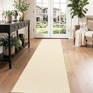 Waffle 2x8ft Runner Rug for Hallway: Extra Long Absorbent Bath Mat Washable Non Slip Kitchen Rug for Bathroom Laundry Bedside - Soft Quick Dry Throw Carpet for Modern Farmhouse Home Decor (2x8, Beige)