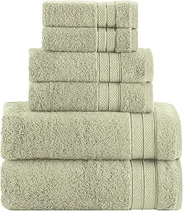 Elegant Comfort Luxury 6-Piece Towel Set, Premium Soft 100% Turkish Cotton, Three Line Popcorn Design 2 Bath Towels, 2 Hand Towels and 2 Washcloths Towel Set - Quick-Drying and Absorbent, Jade Green
