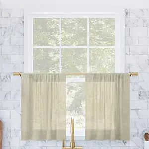 Archaeo Slub Textured Linen Blend Cafe Curtain Pair, 56" x 24", Linen
