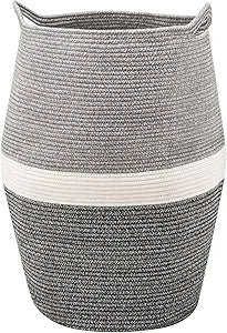 Cotton Rope Laundry Hamper by YOUDENOVA, 105L - Woven Collapsible Laundry Basket - Clothes Storage Basket for Blankets, Laundry Room Organizing, Bedroom Storage, Clothes Hamper  Dark Grey