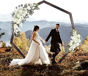 Wooden Wedding Arch 7.2FT, Heptagonal Wood Arch for Wedding Ceremony, Parties, Indoor, Outdoor, Backdrops, Wedding Arch Frame,Garden Decorations