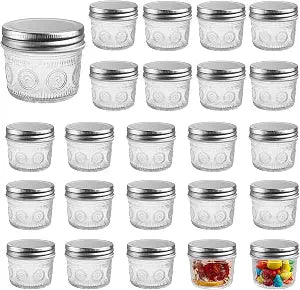 Amzcku 4 oz Vintage Mason Jars with Lids, Regular Mouth Canning Jar, Safe For Storage, Canning, Pickling, Preserving, Fermenting, DIY Crafts & Decor 24 Pack