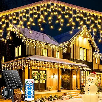 Solar Icicle Lights for Outside25+5M 800 Christmas Icicle Lights 8 Mode Outdoor Waterproof Decorative String Lights Suitable for Christmas eave roof Decorations (Warm)