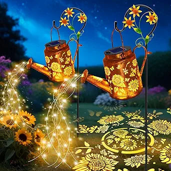 VOOKRY 2 Pack Sunflower Metal Solar Watering Can Lights, Solar Lights Outdoor Waterproof, Gifts for Women Mom Grandma Birthday, Hanging Lanterns Decorative Garden Decor for Outside Yard Patio Lawn