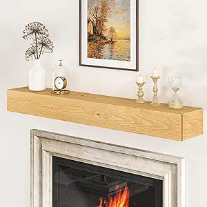 Fun Memories Fireplace Mantel - Handcrafted Hollow Rustic Solid Wood Fireplace Shelves, Wall Mounted Floating Shelf with Invisible Heavy Duty Wood Bracket, 48" x 8" x 5", Natural