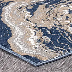 ECO Furniture Contemporary Marble-Inspired Area Rug - Easy to Clean, Ideal for Bedroom, Kitchen, and Living Room - Non-Shedding Rug (8' X 10', Blue_Grey)