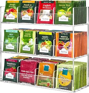 BEYGORM Acrylic Tea Bag Organizer for 216 Tea Packets, No Assembly Required, Display Holder for Countertop, Vertical Tea Bag Caddy for Cabinet, Tea bar Accessories, Teabags Storage Containers