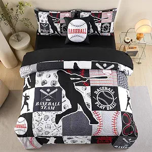 6 Pcs Full Bedding Set for Boys, Baseball Sports Bedding Full Boys Comforter Set with Sheets