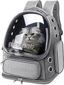 Cat Backpack Carrier, Breathable Cat Bubble Backpack Large Space Cat Carrier Backpack for Kitty Small Dog, Foldable Airline Approved Cats Backpack, Transparent Pet Travel Backpack Up to 20 lbs (Grey)