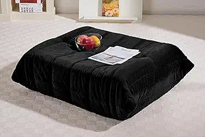 Bean Bag Pouf Ottoman, Foot Stool, Foot Rest with Memory Foam Filled, Rectangle Ottoman for Living Room, Bedroom, Office (Black Plush)