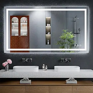 55"x30" LED Bathroom Mirror with Lights, Backlit + Front Lit with CRI>90, Lighted Mirror for Bathroom, Anti-Fog, Dimmable Brightness, 3 Colors, Memory Function, Shatterproof Tempered Glass