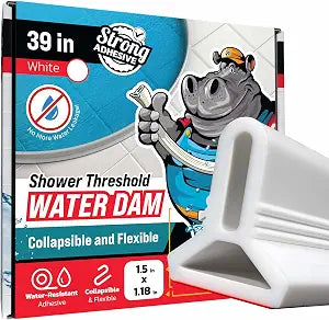39" White Shower Threshold Water Dam Barrier, 1.5" Tall Water Stopper Strip