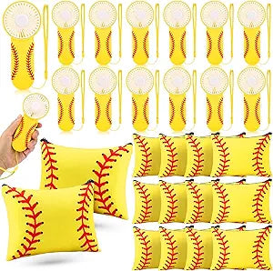 Copkim 24 Pcs Softball Handheld Fan and Makeup Bags Softball Team Gifts Travel Goodie Bags Set Personal Portable Fans for Team Gift Game Outdoor Sport Party Favors, Battery Not Include