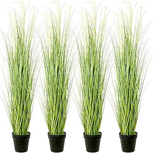 4 Pack 4 ft Tall Artificial Grass Plant Fake Pampas Grass in Pot Large Faux Floor Plants Potted Artificial Greenery for Indoor Outdoor Garden Home Bathroom Office Room Housewarming Wedding Decoration