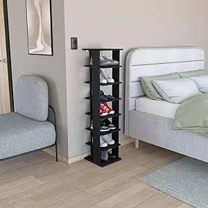 Tuhome Odesto 48.7-Inch Vertical Shoe Rack with Eight Tiers for Organized Footwear Storage, Slim Space-Saving Tower for Entryways, Bedrooms or Living Rooms, Compact Standalone