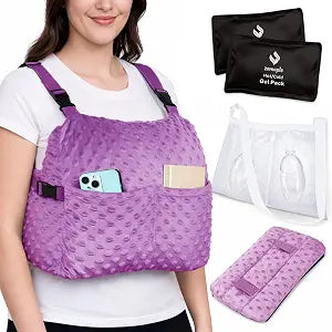 Zomaple Recovery Mastectomy Pillow + Strap, Seat Belt Cover, 2 Gel Packs & Shower LAN  Post-Op Essentials, Breast Augmentation/Reduction & Mastectomy Recovery Supplies  Washable Cover for Comfort