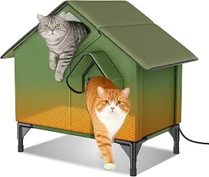 Outdoor Heated Cat House for Winter, Weatherproof Insulated Cat Shelter with Removable Heating Pad, 20" Tall Outdoor Cat House for Multiple Cats with Dual Skylight Top View & Jump-Out Exit